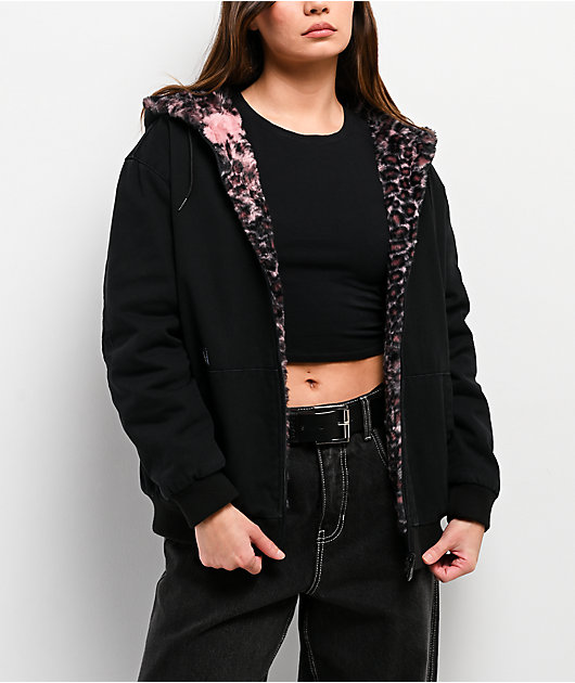 Lurking Class by Sketchy Tank Death Leopard Black & Pink Faux Fur Reversible Work Jacket