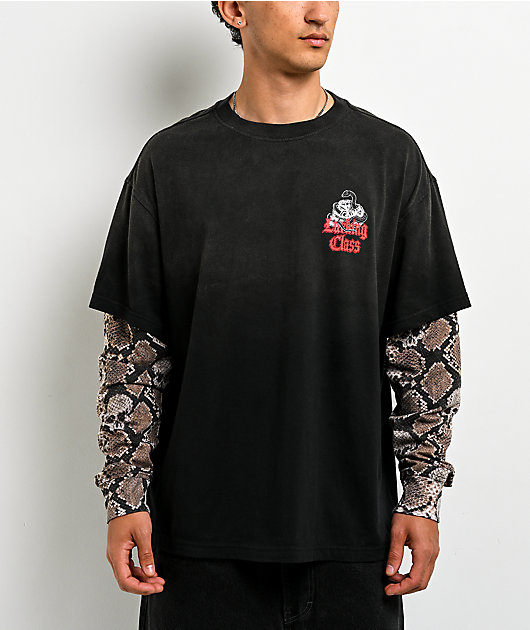 Lurking Class by Sketchy Tank Deserted Python Black & Snakeskin 2fer Long Sleeve T-Shirt