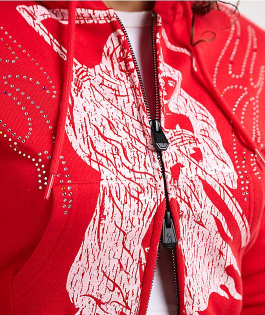 Lurking Class by Sketchy Tank Don't Pray For Me Red Crop Zip Hoodie