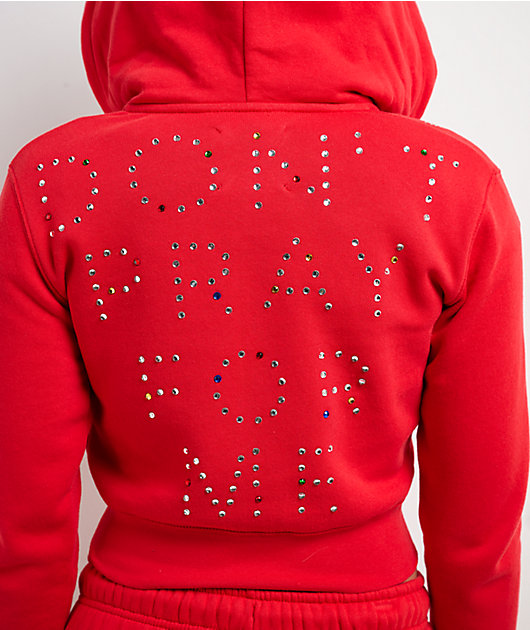 Lurking Class by Sketchy Tank Don't Pray For Me Red Crop Zip Hoodie