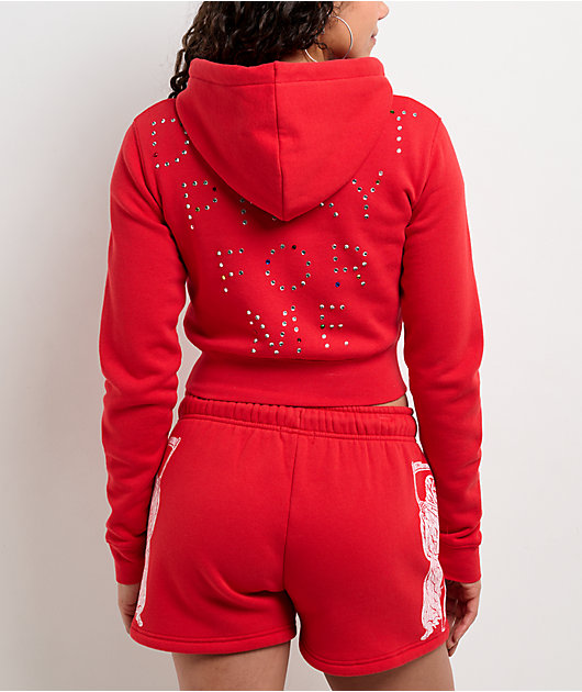 Lurking Class by Sketchy Tank Don't Pray For Me Red Crop Zip Hoodie