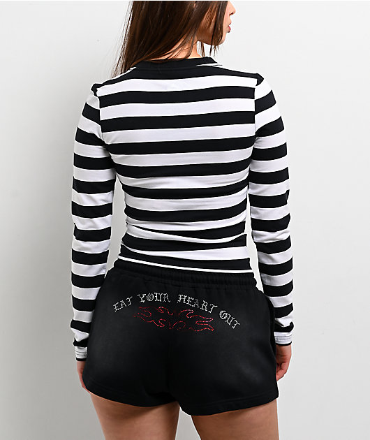 Lurking Class by Sketchy Tank Eat Your Heart Out Black & White Stripe Long Sleeve T-Shirt