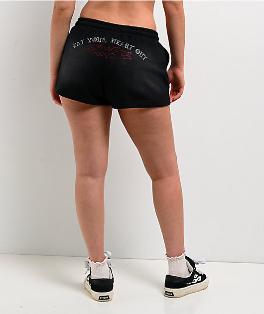 Lurking Class by Sketchy Tank Eat Your Heart Out Black Wash Fleece Shorts