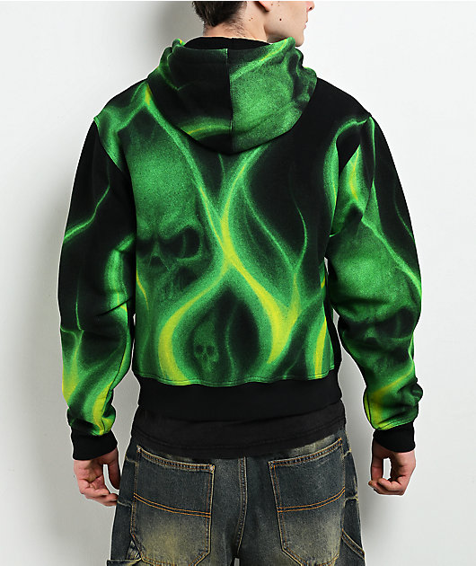 Lurking Class by Sketchy Tank Ghost Rider Black & Green Crop Zip Hoodie