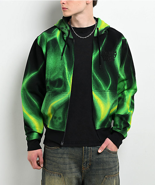 Lurking Class by Sketchy Tank Ghost Rider Black & Green Crop Zip Hoodie