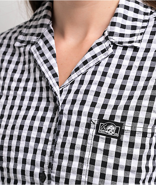 Lurking Class by Sketchy Tank Gingham Thorn Black & White Flannel Crop Shirt