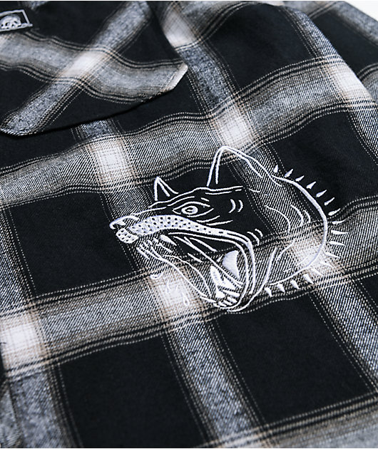 Lurking Class by Sketchy Tank K-9 Black & White Plaid Hooded Flannel Shirt