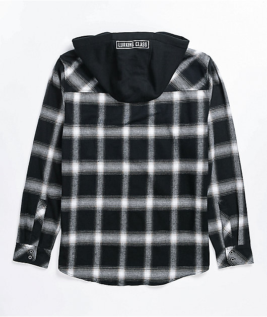 Lurking Class by Sketchy Tank K-9 Black & White Plaid Hooded Flannel