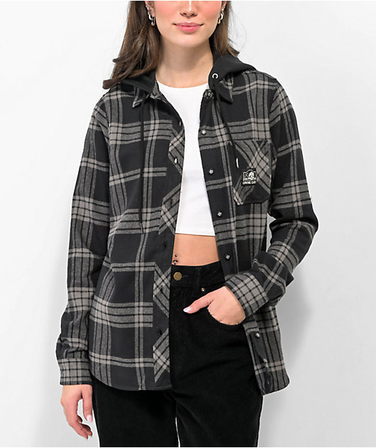 Lurking Class by Sketchy Tank Loose Lips Black Hooded Flannel Shirt