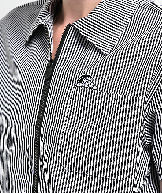 Lurking Class by Sketchy Tank Lurker Black & White Stripe Crop Work Shirt