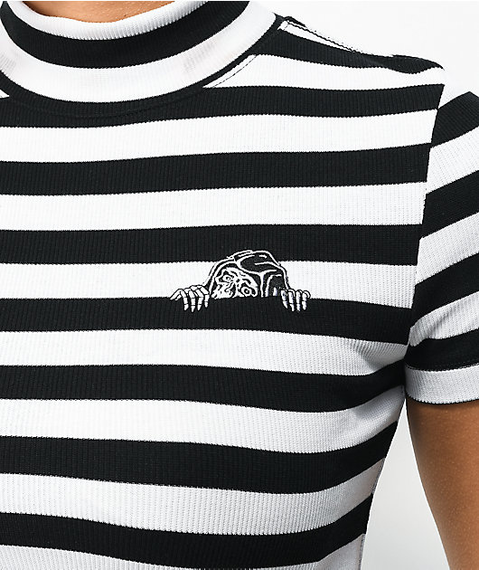 Lurking Class by Sketchy Tank Lurker Black & White Stripe Mock Neck Crop Top