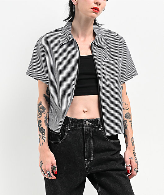 【2plan】Drawy Stripe Crop Shirt 2plan】Drawy Stripe Crop Shirt 2plan】Drawy Stripe Crop Shirt