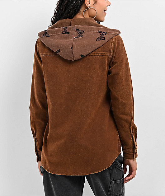 Lurking Class by Sketchy Tank Mariposa Brown Hooded Flannel Shirt