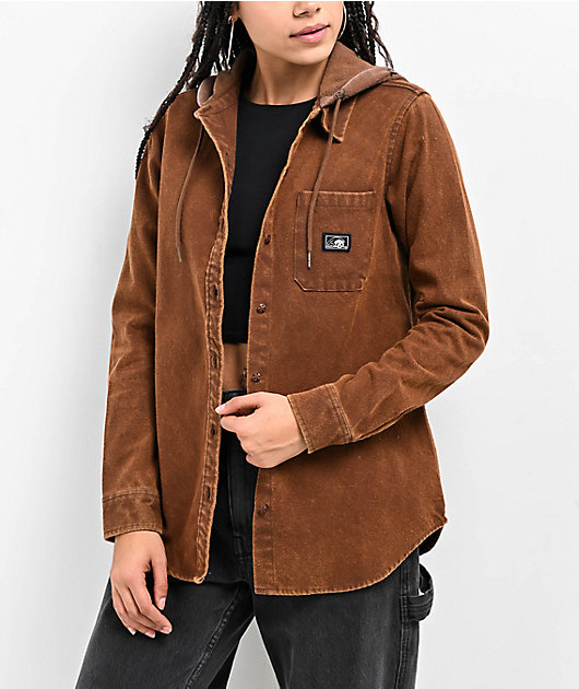 Lurking Class by Sketchy Tank Mariposa Brown Hooded Flannel Shirt