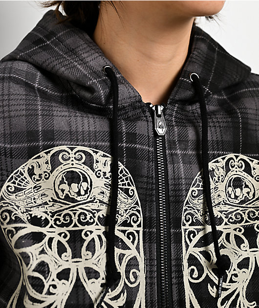 Lurking Class by Sketchy Tank Memento Mori Plaid Black Hooded Jacket