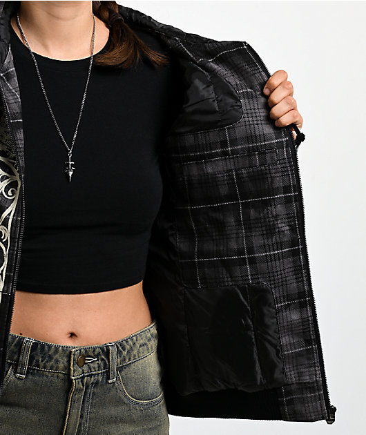 Lurking Class by Sketchy Tank Memento Mori Plaid Black Hooded Jacket
