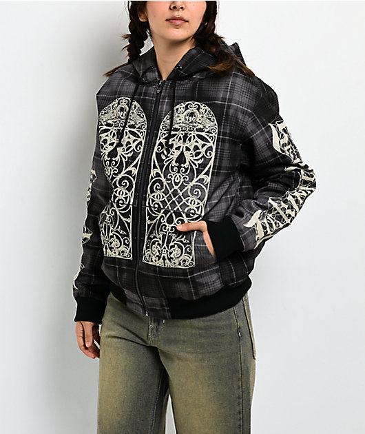Lurking Class by Sketchy Tank Memento Mori Plaid Black Hooded Jacket