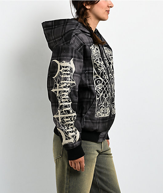 Lurking Class by Sketchy Tank Memento Mori Plaid Black Hooded Jacket