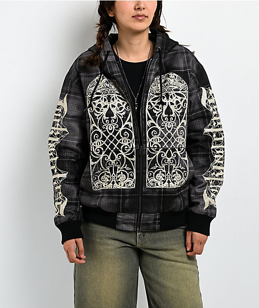 Lurking Class by Sketchy Tank Memento Mori Plaid Black Hooded Jacket
