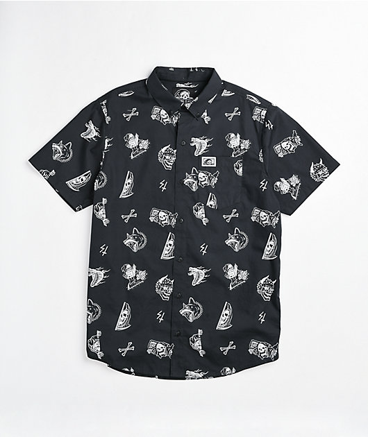 Lurking Class by Sketchy Tank Mixed Black Short Sleeve Button Up Shirt