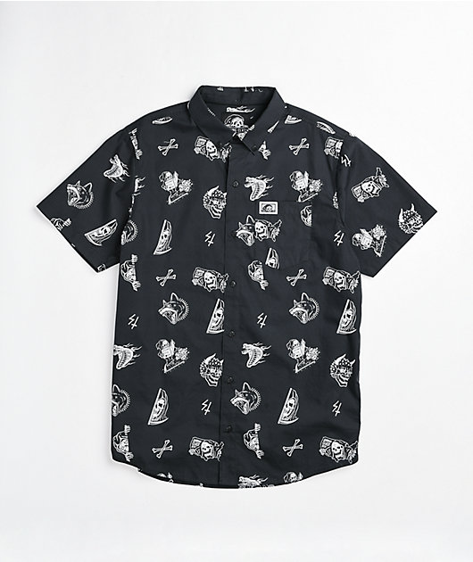 Lurking Class by Sketchy Tank Mixed Black Short Sleeve Button Up