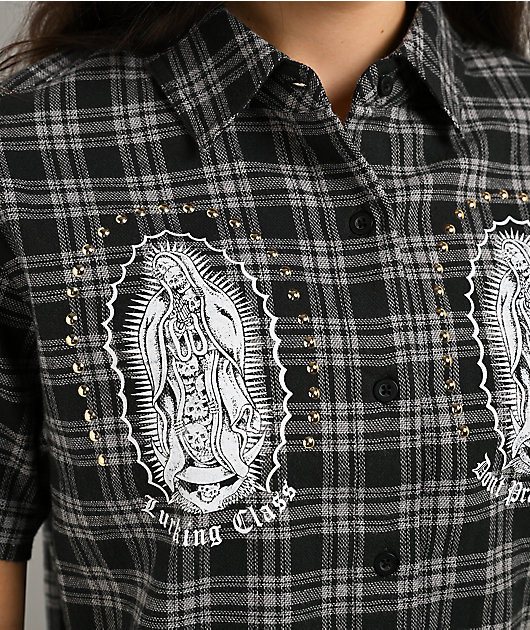 Lurking Class by Sketchy Tank Muerte Black & Grey Plaid Button Up Crop Shirt