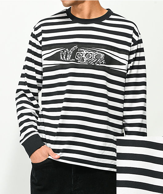 Lurking Class by Sketchy Tank Peeking Black & White Stripe Long Sleeve  T-Shirt