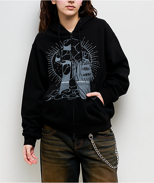Lurking Class by Sketchy Tank Rock Of Ages Black Crop Zip Hoodie