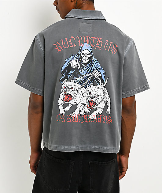 Lurking Class by Sketchy Tank Run With Us Grey Wash Quarter Zip Work Shirt