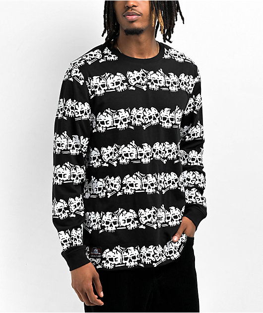 Lurking Class by Sketchy Tank Skull Stripe Black Long Sleeve