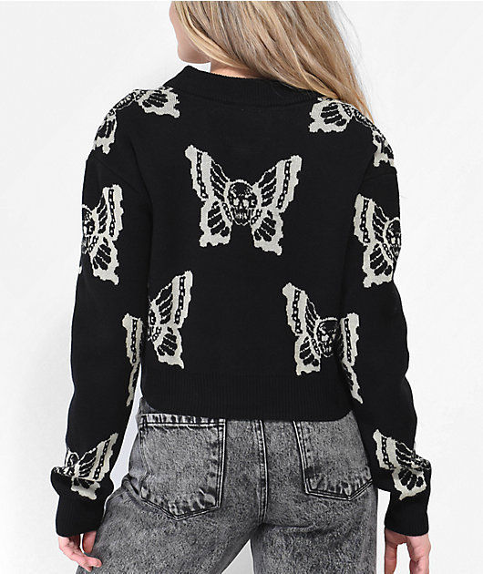 Lurking Class by Sketchy Tank Skullfly Black Crop Cardigan Sweater