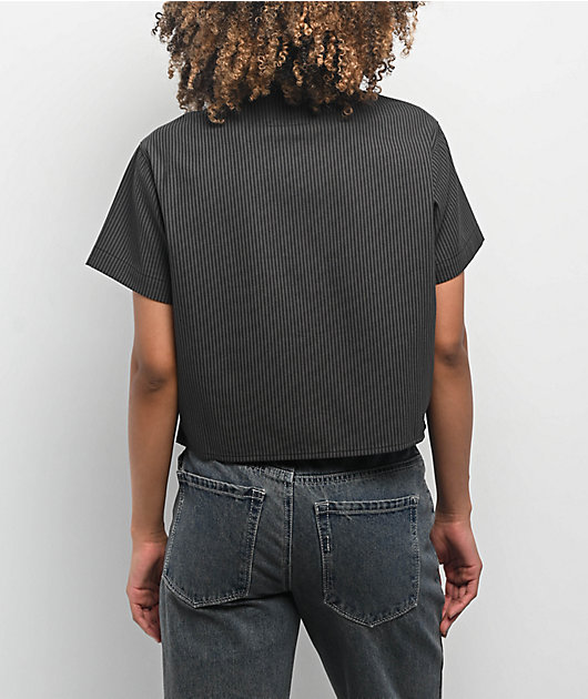 Lurking Class by Sketchy Tank Skullfly Black Stripe Crop Work Shirt