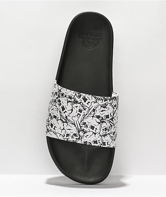 Lurking Class by Sketchy Tank Skulls Black & White Slide Sandals