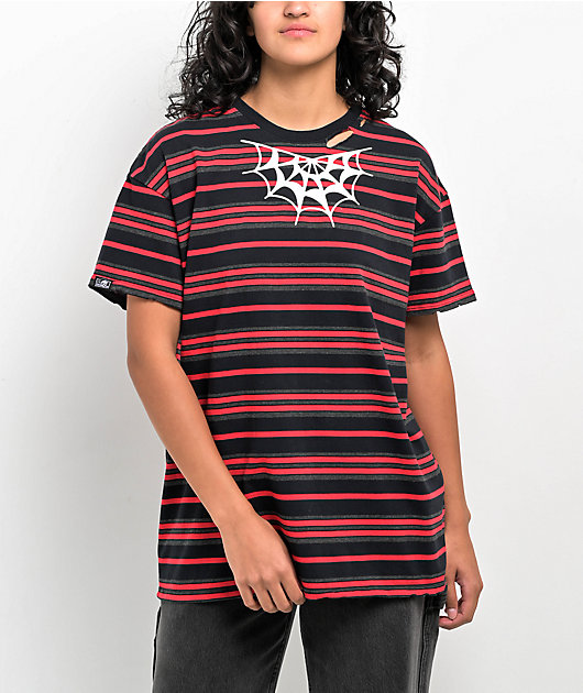 Lurking Class by Sketchy Tank Spider Web Black & Red Distressed T-Shirt