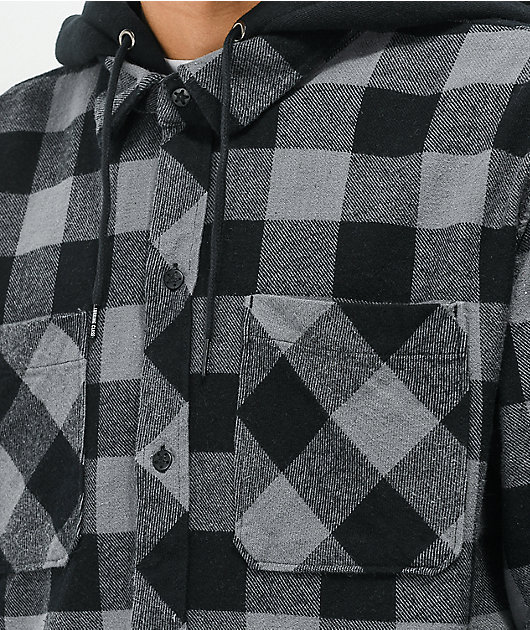Lurking Class by Sketchy Tank Spiderweb Flannel Black & Grey Plaid Hooded Flannel