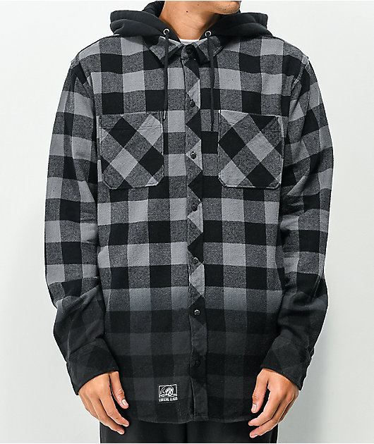 Lurking Class by Sketchy Tank Spiderweb Flannel Black & Grey Plaid Hooded Flannel