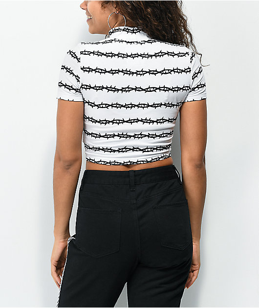 Lurking Class by Sketchy Tank Thorns White Mock Neck Crop Top
