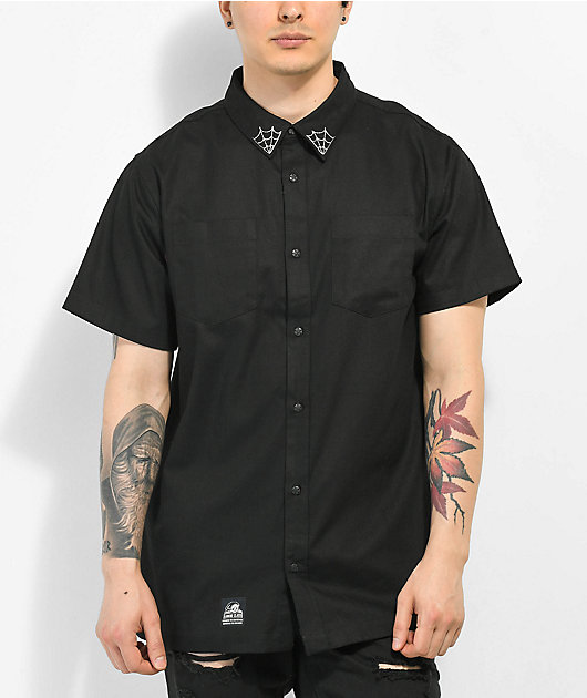 Lurking Class by Sketchy Tank Cry Print Black Short Sleeve Button Up Shirt