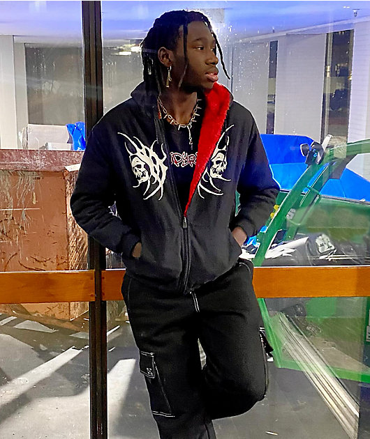 Lurking Class by Sketchy Tank x Kyle Grand Sin Black & Red Faux Fur Reversible Work Jacket 