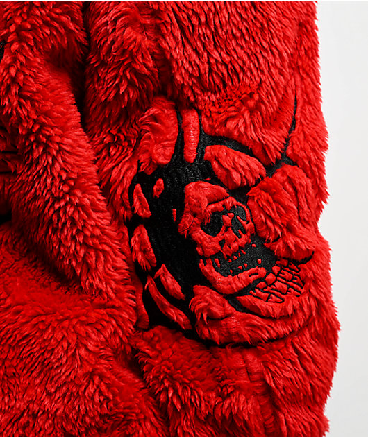 ジャケット Stitching Fur Jacket Lurking Class by Sketchy Tank Sin Black & Red Faux Fur