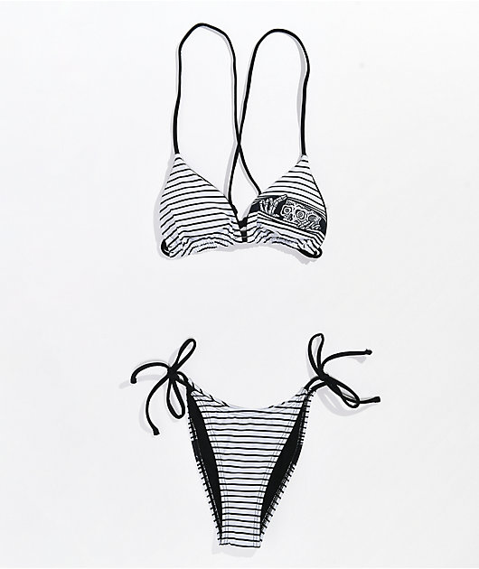 Lurking Class por Sketchy Tank Peeking Parte inferior de bikini cavada rayada en blanco y negro
