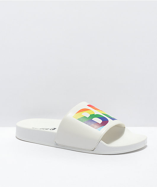 MAH Be Kind White & Rainbow Slide Sandals