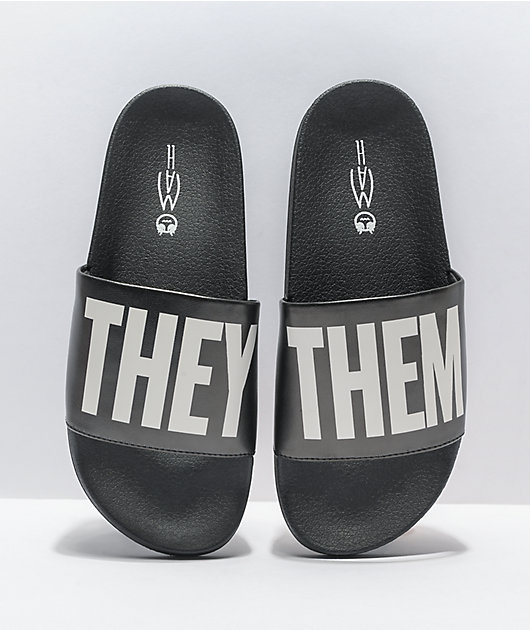 MAH They Them Black & White Slide Sandals