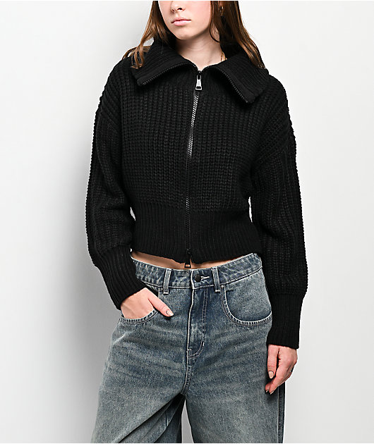 Major Label Group Black Crop Zip Sweater | Zumiez