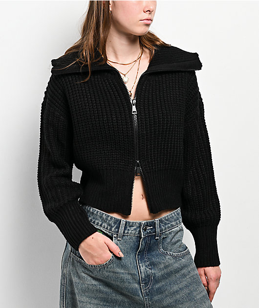 Major Label Group Black Crop Zip Sweater | Zumiez