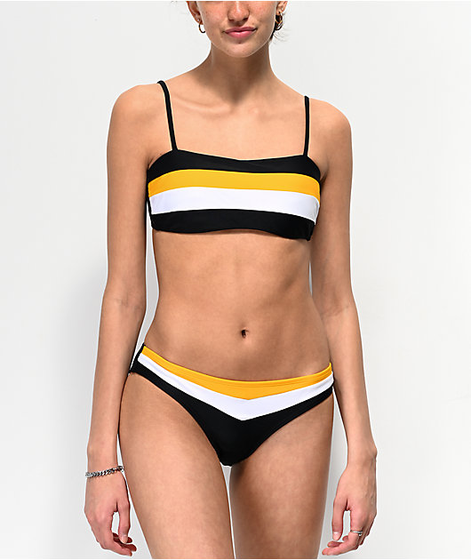 black and white bandeau bikini