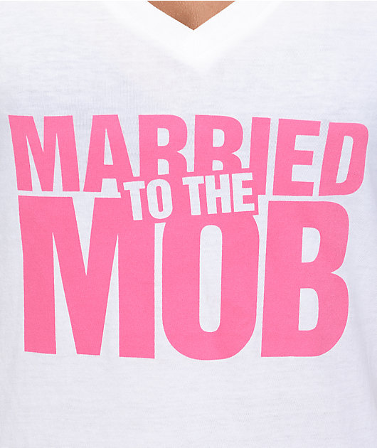 Married To The Mob Box Logo White V Neck T Shirt Zumiez