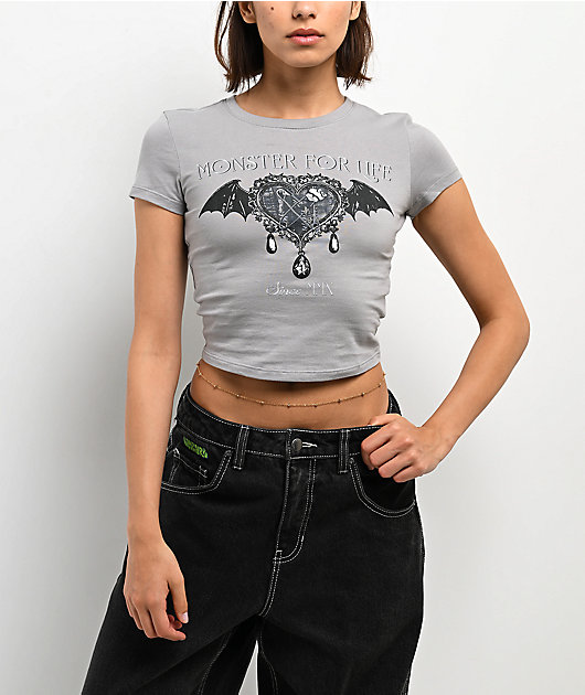 Mattel Monster High Wings Grey Crop T-Shirt