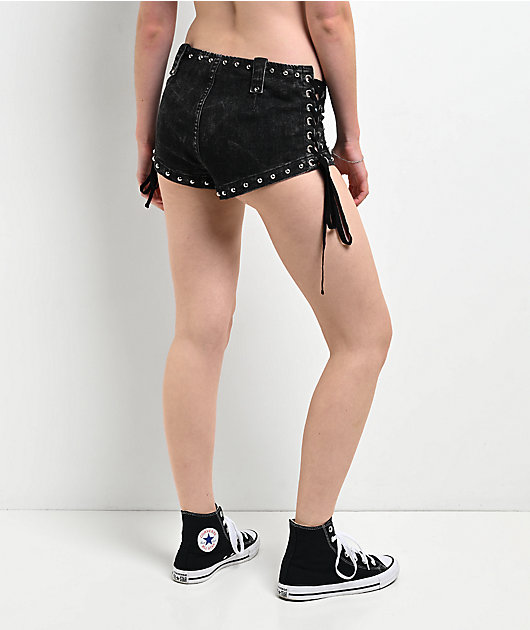 Mebon Rebel Studded Black Wash Micro Shorts