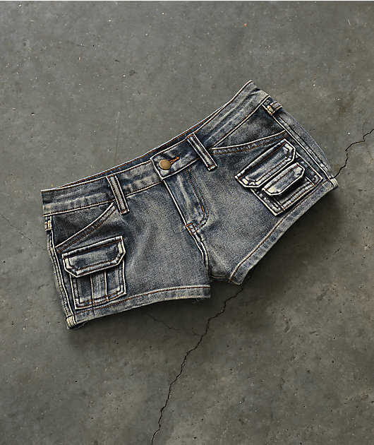 Mebon Tracey Cargo Blue Wash Micro Shorts